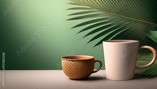 Coffee Cup Mock Up With Palm Leaf
