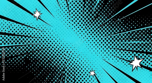 Dynamic Comic Book Background with Halftone and Burst Effects.