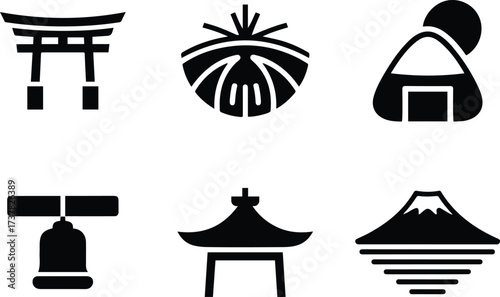 Japan Travel, Culture, and Landmark Icon Set