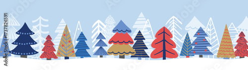 Christmas tree banner. Hand drawn ornament design. Winter concept. Vector illustration