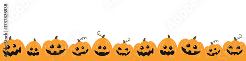 Halloween banner with cute pumpkins. Vector illustrator