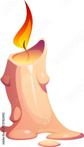 Halloween candle for horror night holiday and trick or treat party, vector cartoon icon. Halloween holiday candle light with wax melt and burning flame wick for witchcraft fantasy and witch mystery