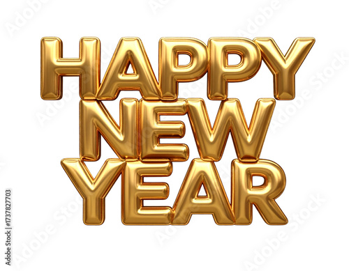 Happy New Year Gold Lettering Isolated Transparent Background