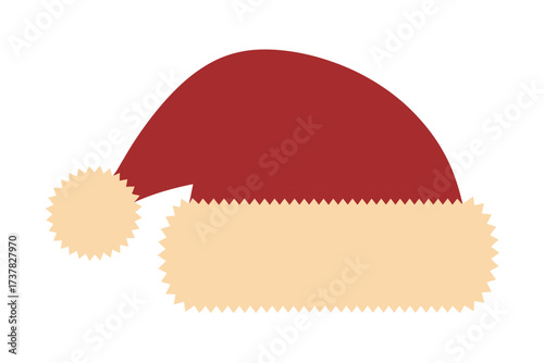 Isolated illustration of a red santa hat with a tan brim and pom pom