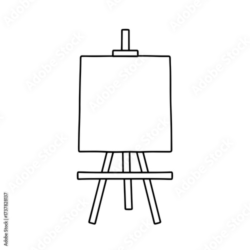 Easel stands ready with blank canvas for painting, its simple lines suggesting artistic possibilities. Easel creates a minimalist setup,