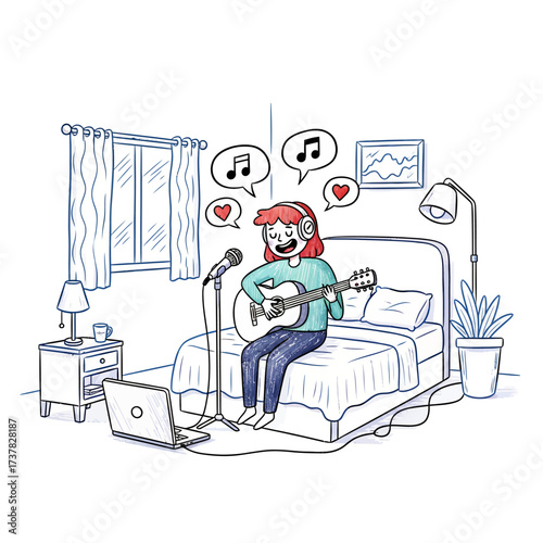 Young Musician Recording Song in Cozy Bedroom