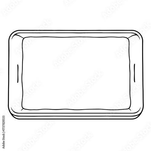 Empty rectangular tray vector illustration, simple outline drawing of serving dish for food or objects, clean graphic element for design.