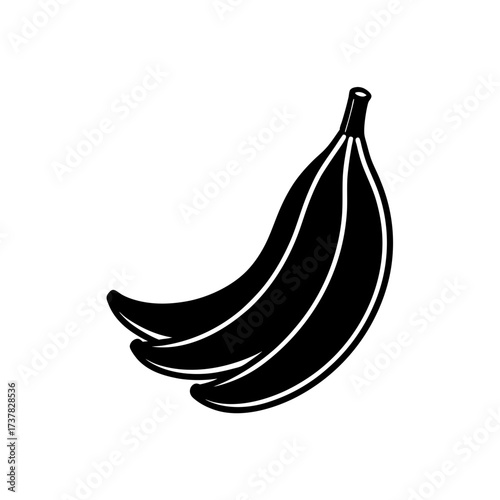 Illustration of a bunch of black bananas on transparent background silhouette