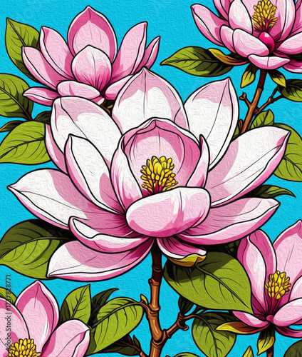 Magnolia flowers.  Pattern for printing on wall decorations, covers, leaflets