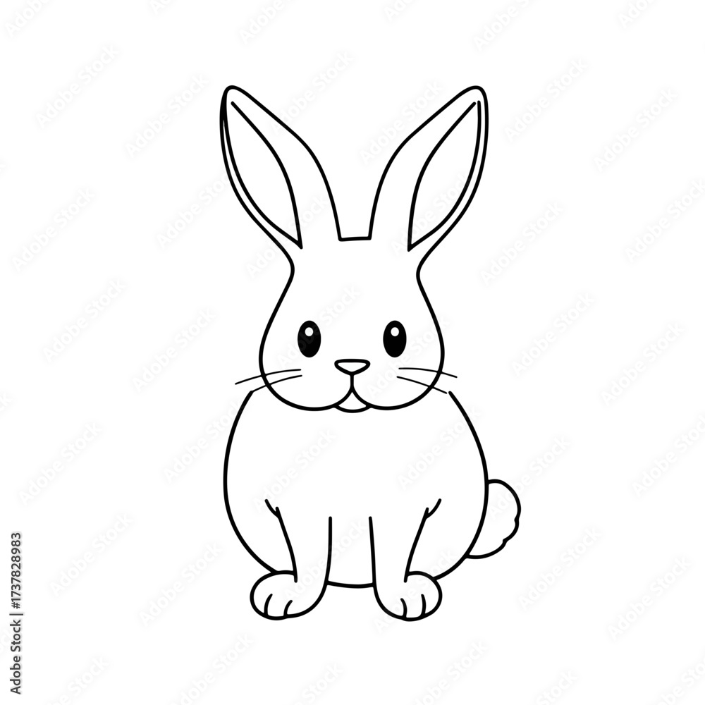 Obraz premium Cute vector rabbit with big ears and eyes, simple line drawing, Easter symbol. Adorable rabbit for Easter, children's book or educational material. Concept cute animal illustrations.