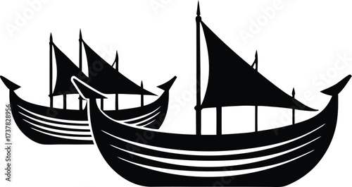 traditional Dhow Boats Floating on calm water silhouette vector