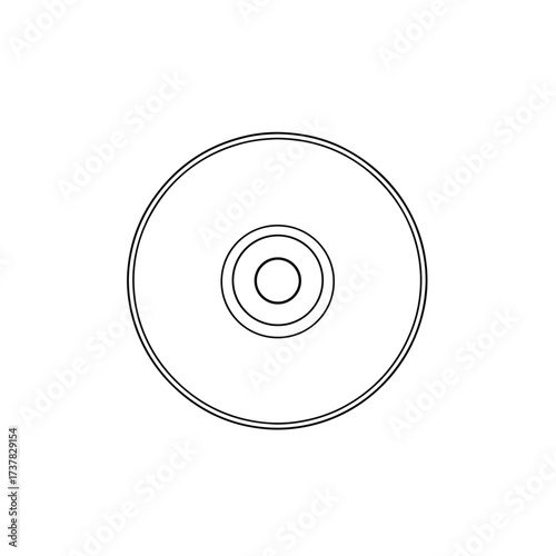 Simple compact disc outline illustration on white background, basic symbol for digital information storage. Graphic representation of optical media, compact disc design for various applications.