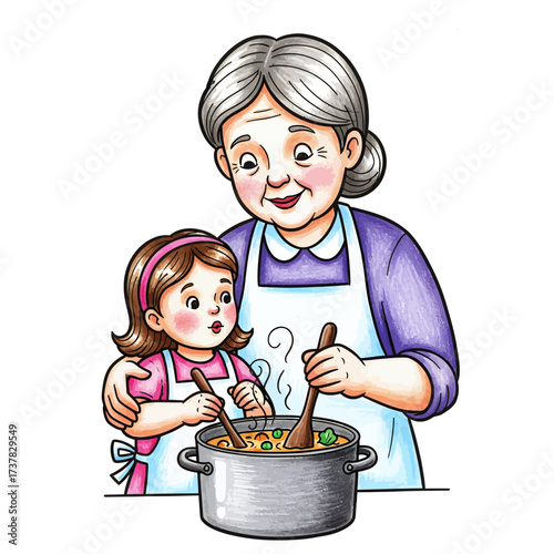 Grandmother and Granddaughter Cooking Together