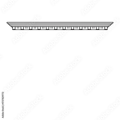 Gray cornice molding, architectural detail for interior decoration. Simple cornice molding features elegant repeating pattern, linear structure suitable for ceiling trim.