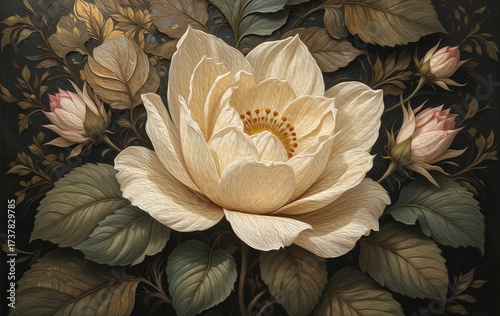 Botanical pattern . Art Nouveau pattern for wallpapers, covers, wall decorations. Oil paint