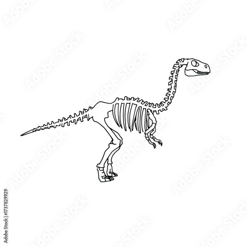 Isolated dinosaur fossil of an extinct reptile against white backdrop, this dinosaur fossil, in a simple black outline, evokes prehistoric times and historical significance. Dinosaur fossil,