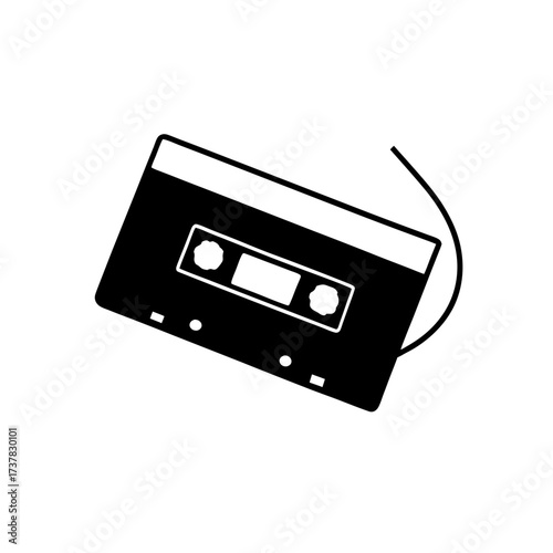 Illustration of a black cassette tape art on transparent background silhouette