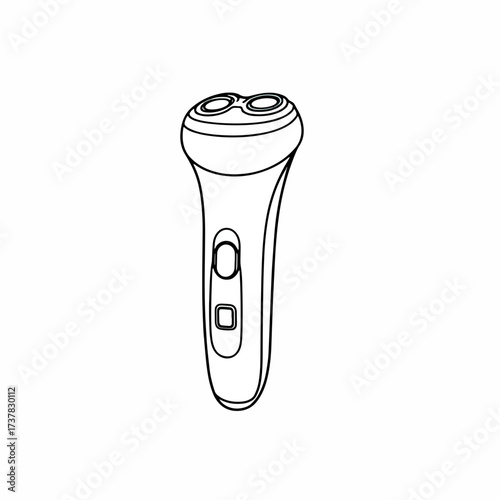 Electric shaver in linear drawing style, isolated on white, showcasing simplicity and functionality. Depicting electric shaver, it highlights its design for personal care and grooming.
