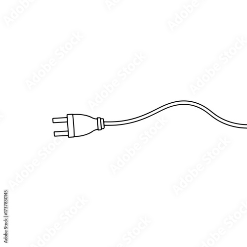 Electric plug with cable on white presents enchufe eléctrico con cable en blanco in minimalist design, showcasing power outlet.