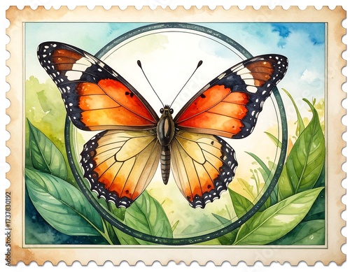 Vintage postage stamp with a colorful butterfly