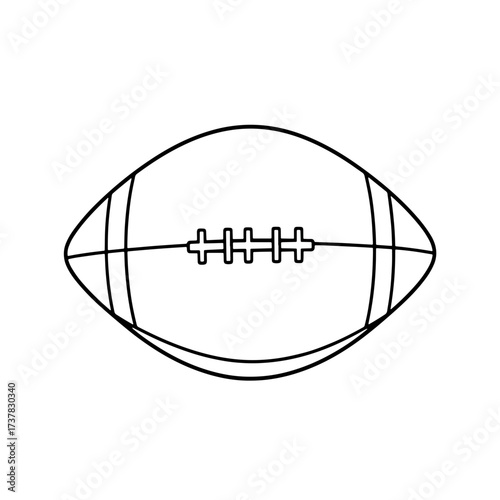 American football illustration on white background, showing simple outline design. American football, presented in minimalist black and white, is great for layouts requiring simple graphic elements.