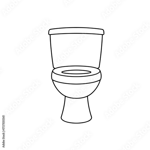 Simple outline of a toilet, featuring toilet bowl and tank, for use in design projects. Isolated toilet, simple and uncluttered, depicts functionality and cleanliness.