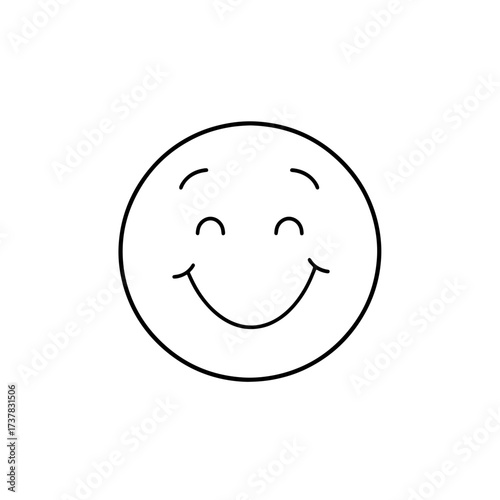 Smiling face outline with soft curved lines creating joyful expression. Smiling face is simple linear drawing, evoking pleasant feelings through its minimalist design.