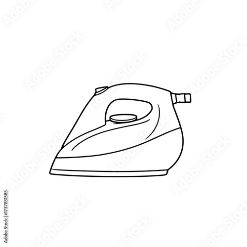 Iron outline drawing, simple iron illustration on white, detailed ironing appliance. Iron outline drawing, minimal ironing tool shows the device and its design in simple graphics,