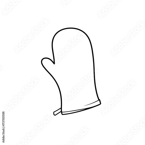 Single oven mitt isolated on white background, oven mitt for kitchen safety. Oven mitt can be used for protection against high temperatures when cooking in oven. Commercial illustration,