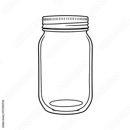 Empty glass jar is shown on white background, simple design, minimal style. Empty glass jar isolated, with screw cap, is perfect for homemade food or canning and preserving.