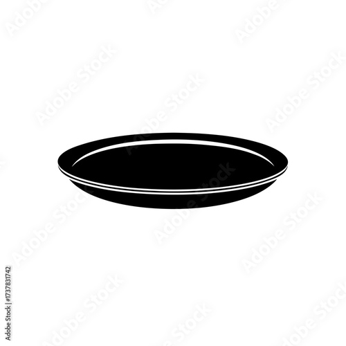 Illustration of a simple black plate item on transparent background silhouette