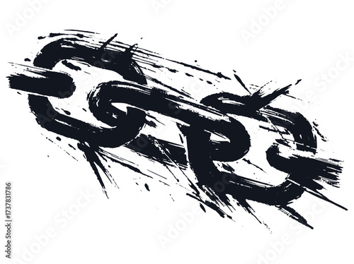 Chain link grunge brush stroke black on white vector illustration