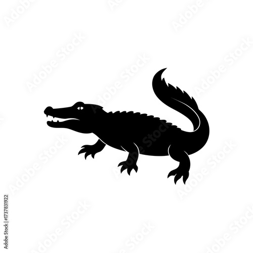 Silhouette of an alligator standing still on transparent background