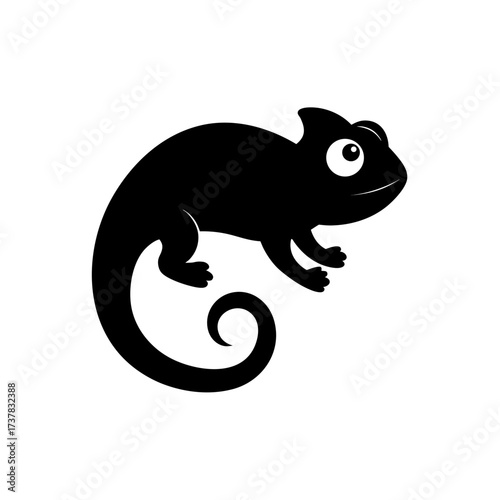Silhouette of a chameleon with curly tail on transparent background