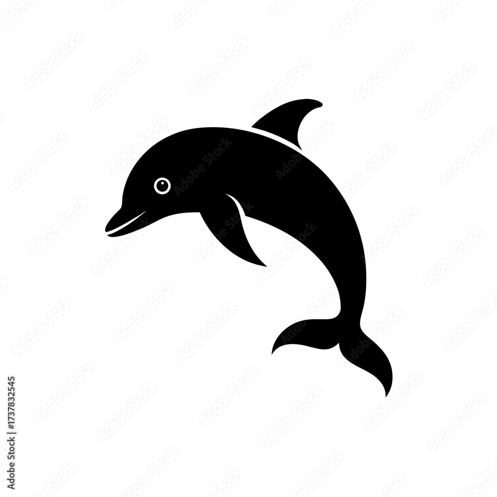 Fototapeta premium Silhouette of a dolphin jumping upwardly on transparent background