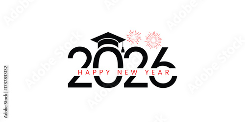 2026 number with graduation cap, graduate class logo Graduate class template logo with diploma, laurel wreath, and graduation cap. congratulation event, T-shirt, party, high school or college graduate