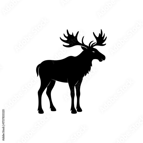 Silhouette of a standing moose with antlers on transparent background