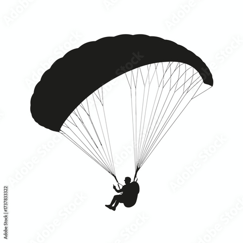 Vector graphic of a paraglider soaring through the air, capturing the essence of extreme sport, adventure, and the exhilarating freedom of flight against a clean white background