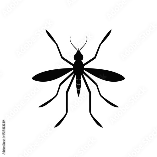 Silhouette of a mosquito with six legs out on transparent background