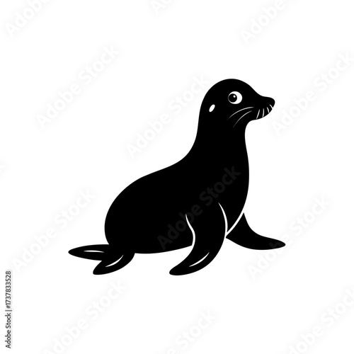Silhouette of a seal sitting upright cute on transparent background
