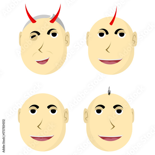 Playful cartoon grid of expressive faces with unique hairstyles and quirky features, ideal for character sets, avatar design, and creative personality themed content.