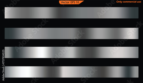 Set of metallic banners, metal banners. Buttons for web vector. Realistic silver, gradient mesh. Set of metal banners.  High Resolution. Vector.	