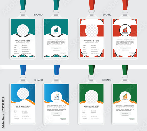 corporate business id card design template. Modern business id card bundle with unique shape. id card bundle 4 item Company employee office id card set