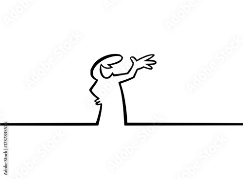 Minimalist line art of a person greeting with a raised hand, perfect for modern design projects and simple brand aesthetics, originally a scalable graphic