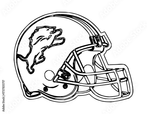 Bold football helmet outline with fierce lion logo, perfect for fan art, team spirit designs, and sports-themed projects, conveying power and determination