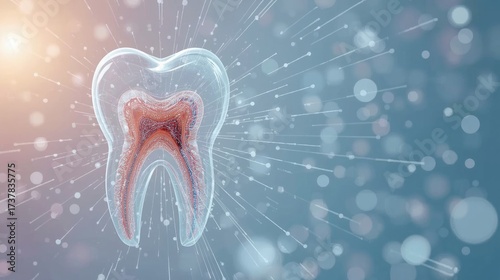 A Tooth structure model on neutral background. Healthcare and medical science research. Innovative dental treatment and diagnostics concept. AI