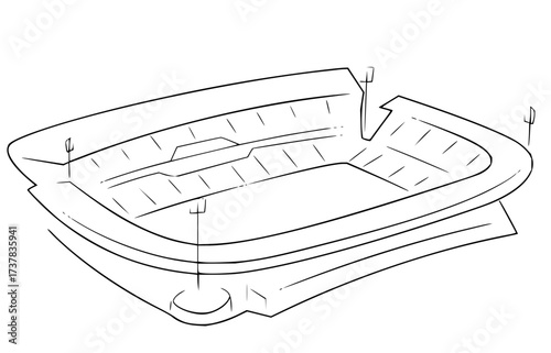 Dynamic line art illustration of a modern stadium, perfect for sports branding and architectural design projects needing a minimalist, scalable graphic element