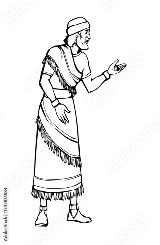 Ancient leader giving a speech, offering wisdom and guidance with outstretched hand, perfect for historical illustrations, educational materials, or religious studies