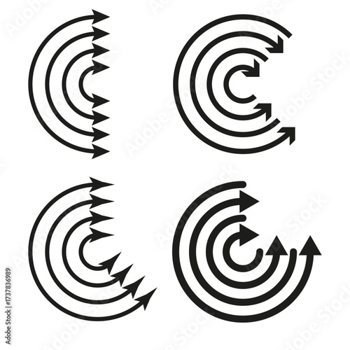 Progress arrow icons. Workflow circle symbols. Sequential motion Vector. Business process illustration.