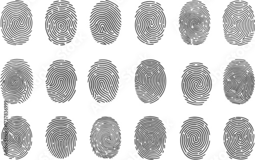 Collection of fingerprint icons set of linear vector icons of various fingerprint patterns, unique identification and security concept